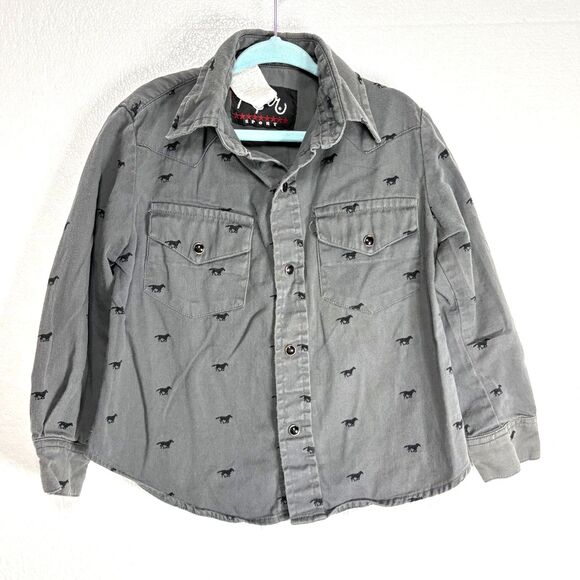 Roper Sport Vintage Western Rodeo Gray Black Pearl Button Down Long Sleeve Kids5 - Picture 1 of 10